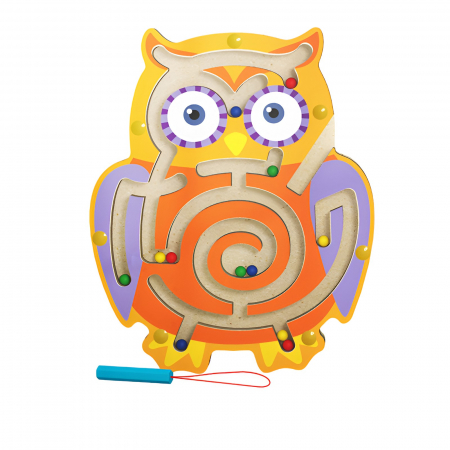 Jucării din lemn - Joc magnetic Montessori cu bile de tip labirint bufnita