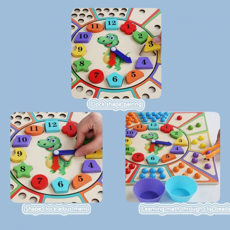 Joc Montessori 2 in 1 din lemn Invata Ceasul si Sorteaza si Potriveste culorile [4]