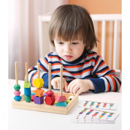 Joc Montessori de stivuit si insiruit forme geometrice Five sets of column beaded boxes [4]