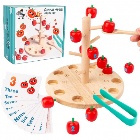 Jocuri Didactice - Joc Montessori din lemn copacul cu mere Apple tree digital toy