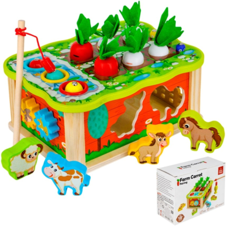 Jucării din lemn - Joc Montessori din lemn cutia cu activitati FERMA Farm carrot pairing 18 luni+