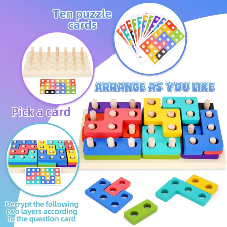 Joc Montessori din lemn de motricitate si asociere Remorca cu activitati Animal Geometry Car [4]