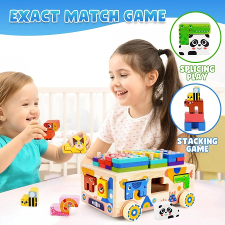 Joc Montessori din lemn de motricitate si asociere Remorca cu activitati Animal Geometry Car [1]