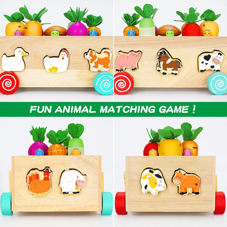 Joc Montessori din lemn de motricitate si indemanare Remorca cu activitati Farm harvest game [2]