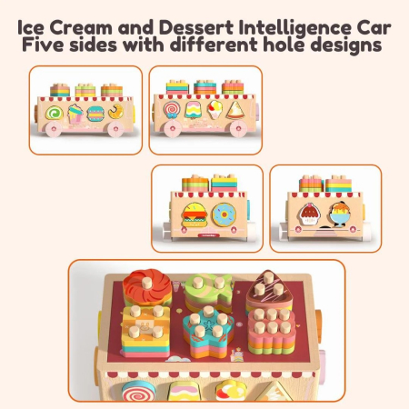 Joc Montessori din lemn de motricitate si indemanare Remorca cu deserturi si inghetata [2]