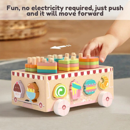 Joc Montessori din lemn de motricitate si indemanare Remorca cu deserturi si inghetata [1]