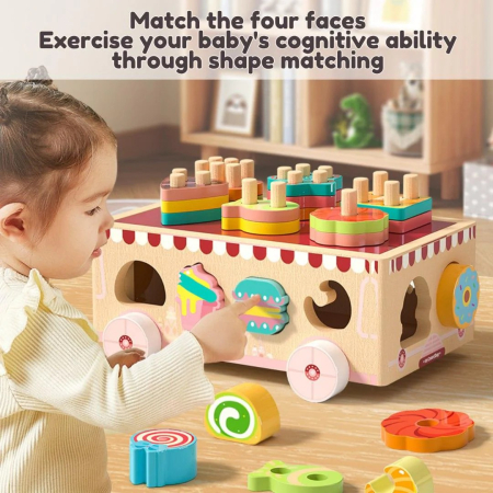 Joc Montessori din lemn de motricitate si indemanare Remorca cu deserturi si inghetata [3]