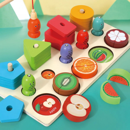 Joc Montessori din lemn de potrivire si motricitate 3 in 1 Fruit Magnetic Sleeve [1]