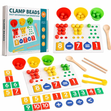 IDEI DE CADOURI - Joc multifunctional de motricitate, asociere, numarare si calcule matematice din lemn Clamp Beads