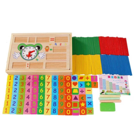 Joc multifunctional  din lemn activitati matematice, invata ceasul, tablita de scris cu creta [1]