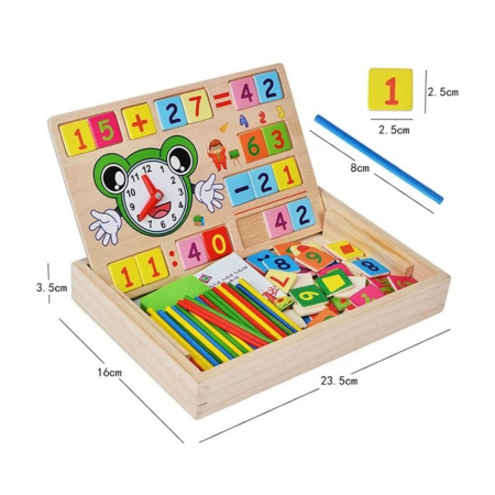 Joc multifunctional  din lemn activitati matematice, invata ceasul, tablita de scris cu creta [3]