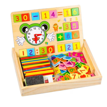 Joc multifunctional  din lemn activitati matematice, invata ceasul, tablita de scris cu creta [2]
