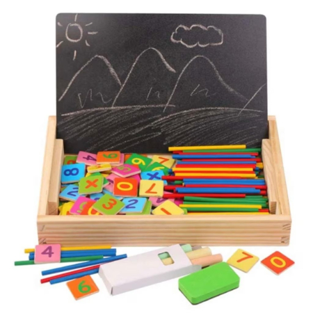Joc multifunctional  din lemn activitati matematice, invata ceasul, tablita de scris cu creta [4]