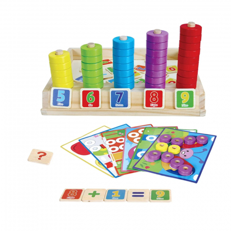 Joc multifunctional din lemn numarare, calcule matematice si mozaic cu inele Interesting puzzle and counting box [1]