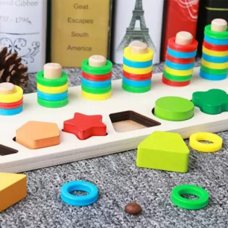 Joc multifunctional din  lemn puzzle forme geometrie si stivuit Shape Pairing [3]