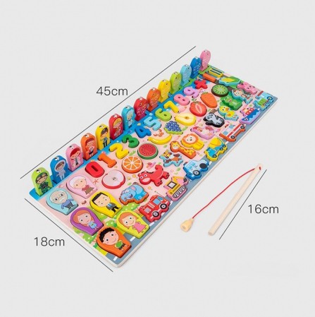 Joc multifunctional Montessori din lemn - pescuit magnetic, puzzle familia, meserii, cifre, fructe, animale, vehicule [5]