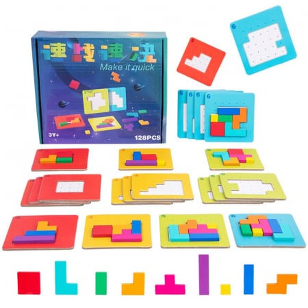 Joc puzzle cu 128 de piese de tip tetris si cartonase cu modele de realizat [1]
