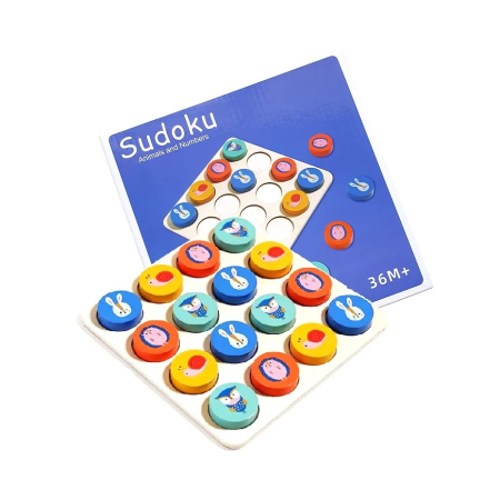 Jucării - Joc Sudoku din lemn animale si numere