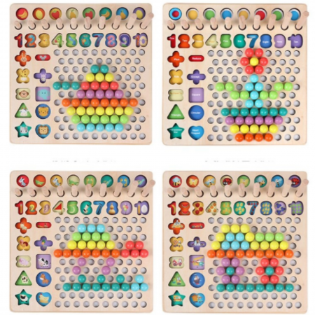 Jucărie din lemn multifuncțională de tip Montessori PUZZLE 3D, JOC DE STIVUIT, JOC DE PESCUIT MAGNETIC și JOC DE ASOCIERE CU BILE - Logarithmic plate with beads [3]
