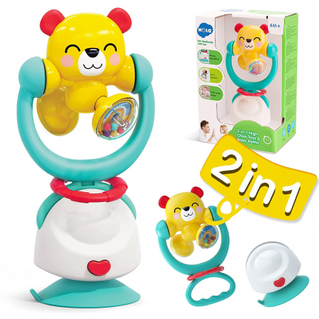 Jucării bebe - Jucarie 2 in 1 cu zornaitoare si prindere cu ventuza ursulet Hola
