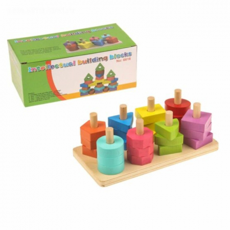 Jucării de îndemânare - Jucărie de sortat şi stivuit 8 coloane din lemn intellectual building blocks