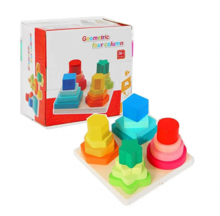 PROMOŢII - Jucarie de stivuit din lemn 4 forme geometrice Geometric Four Column