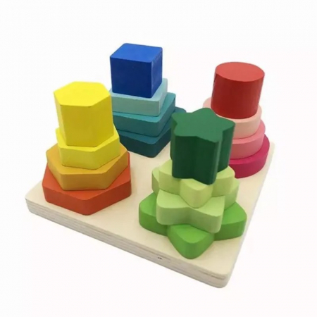 Jucarie de stivuit din lemn 4 forme geometrice Geometric Four Column [2]