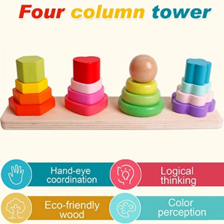 Jucarie de stivuit din lemn 4 forme geometrice Geometric Four Column tower [9]
