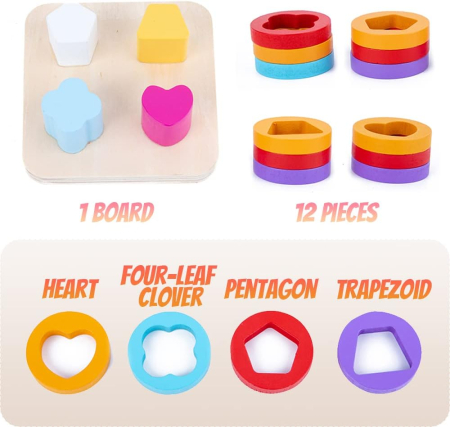 Jucarie de stivuit din lemn 4 forme geometrice Geometric matching sleeve [4]