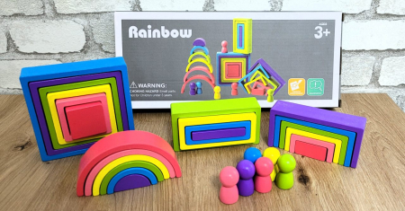 Jucării din lemn - Jucarie de stivuit din lemn forme geometrice curcubeu RAINBOW STACKER 2