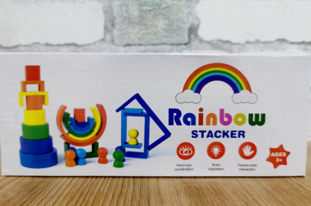 Jucarie de stivuit din lemn forme geometrice curcubeu RAINBOW STACKER [2]