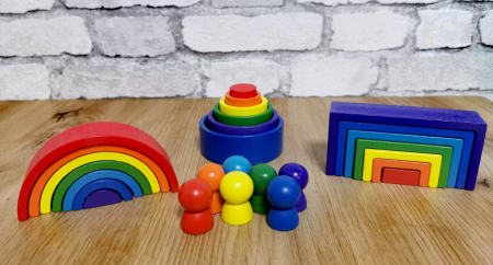 Jucării din lemn - Jucarie de stivuit din lemn forme geometrice curcubeu RAINBOW STACKER