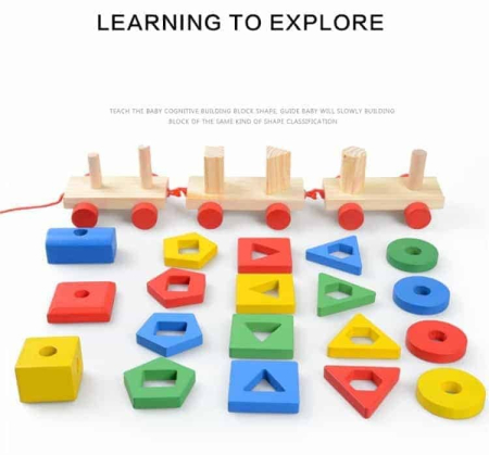 Jucarie de tras si stivuit din lemn trenulet cu forme geometrice [5]