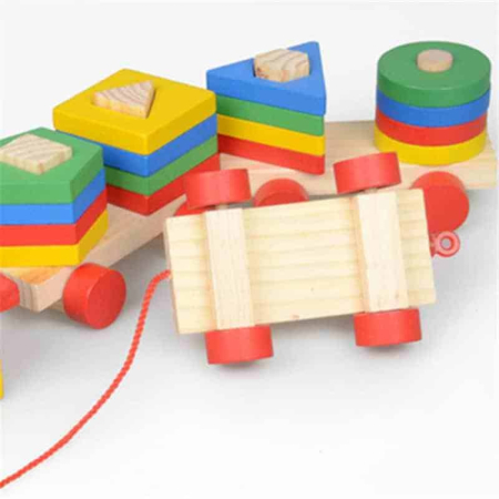 Jucarie de tras si stivuit din lemn trenulet cu forme geometrice [3]