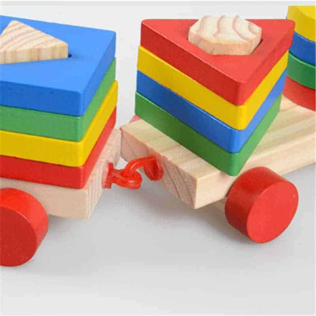 Jucarie de tras si stivuit din lemn trenulet cu forme geometrice [2]