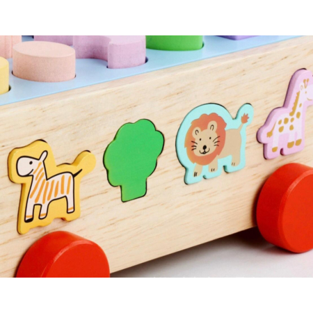 Jucarie din lemn de tip remorca cu sortator de forme si stivuit cerculete [2]