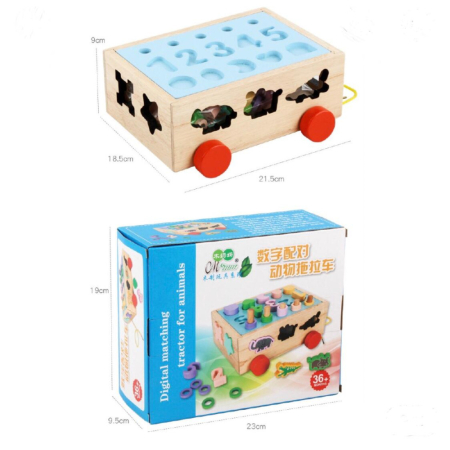 Jucarie din lemn de tip remorca cu sortator de forme si stivuit cerculete [5]