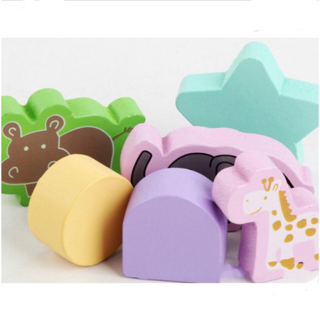 Jucarie din lemn de tip remorca cu sortator de forme si stivuit cerculete [3]