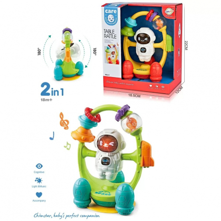 Jucării bebe - Jucarie interactiva 2 in 1 cu zornaitoare si prindere cu ventuza astronaut