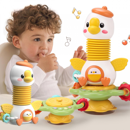 Jucării interactive - Jucarie interactiva 2 in 1 cu zornaitoare si prindere cu ventuza Gasca