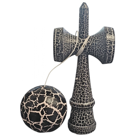 Jucarie Kendama cracked din lemn 18 cm model crapat negru crapaturi albe [2]