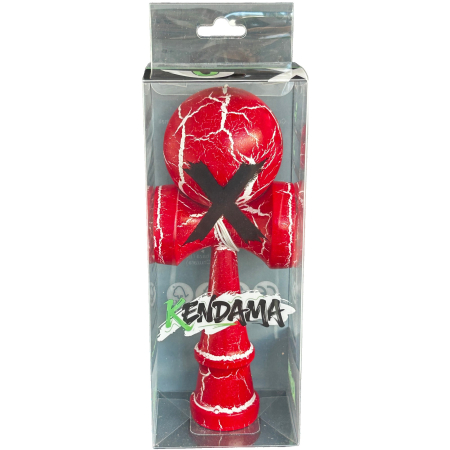Jucarie Kendama cracked din lemn 18 cm model crapat rosu [3]