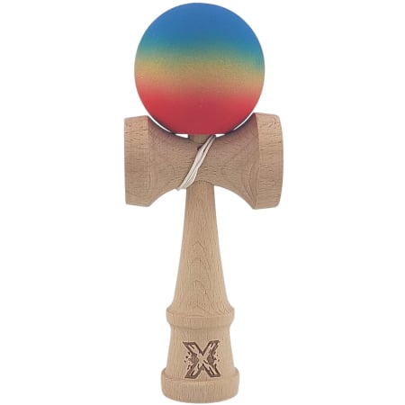 Jucării din lemn - Jucarie Kendama din lemn 18 cm bila gradient rosu, galben, albastru