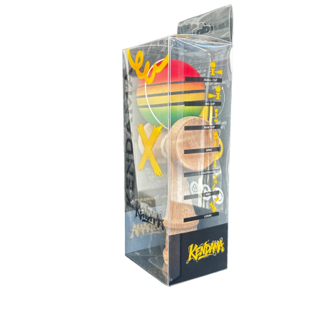 Jucarie Kendama din lemn grip cauciuc 18 cm bila gradient verde, galben, rosu si dungi [2]