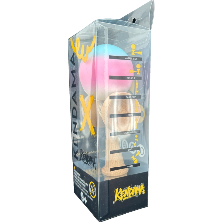 Jucarie Kendama X din lemn 18 cm bila gradient alb,roz, bleu [3]