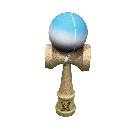 IDEI DE CADOURI - Jucarie Kendama X din lemn 18 cm bila gradient bleu, alb, negru