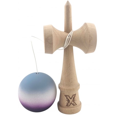 Jucarie Kendama X din lemn 18 cm grip cauciuc, bila alb, gradient gri, alb, mov [3]