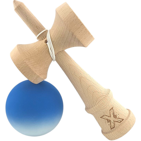 Jucarie Kendama X din lemn 18 cm grip cauciuc, bila gradient alb, albastru [2]