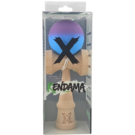 Jucarie Kendama X din lemn 18 cm grip cauciuc, bila gradient albastru deschis, mov [3]