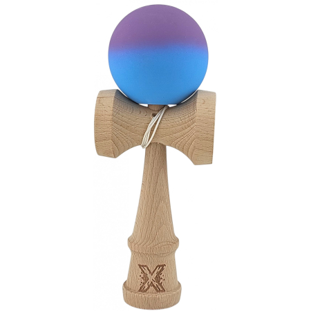Jucării din lemn - Jucarie Kendama X din lemn 18 cm grip cauciuc, bila gradient albastru deschis, mov